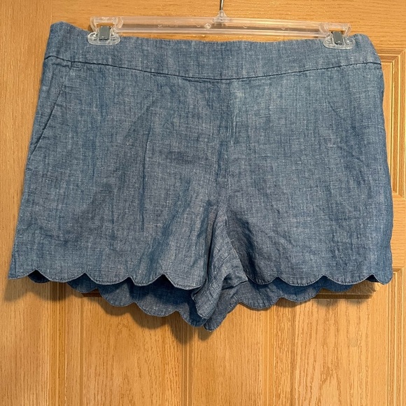 Loft Blue Scalloped Edge Linen/Cotton Shorts - Picture 3 of 12